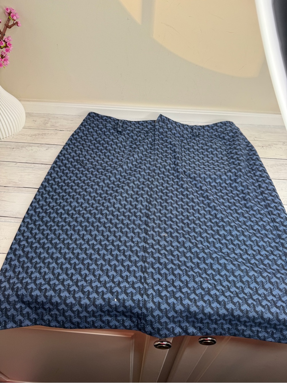 Nanette Lepore Navy and Black Geometric Pencil Skirt